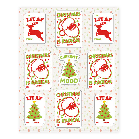 Christmas Is Lit and Radical Gift Tag Sticker Sheet Stickers and Decal Sheet