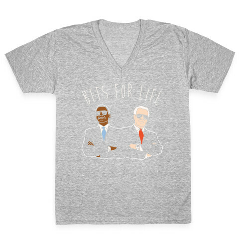 Obama and Biden Bffs For Life White Print V-Neck Tee Shirt