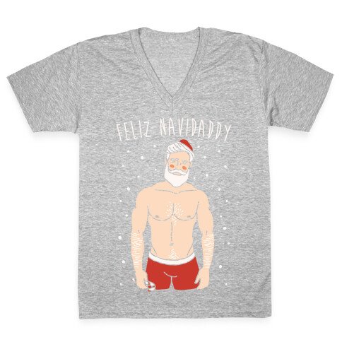 Feliz Navidaddy Parody White Print V-Neck Tee Shirt
