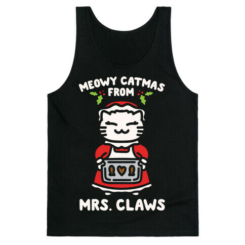 Meowy Catmas From Mrs. Claws White Print Tank Top