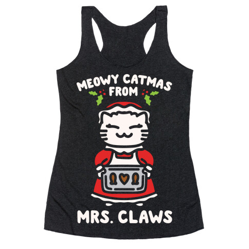 Meowy Catmas From Mrs. Claws White Print Racerback Tank Top