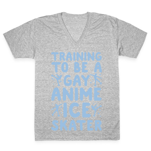 Training To Be A Gay Anime Ice Skater White Print  V-Neck Tee Shirt