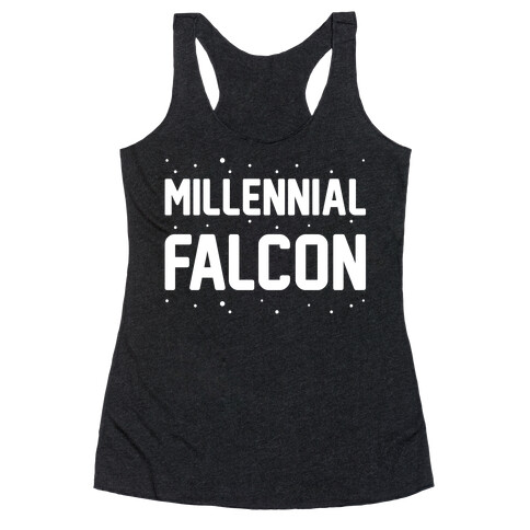 Millennial Falcon Parody White Print  Racerback Tank Top