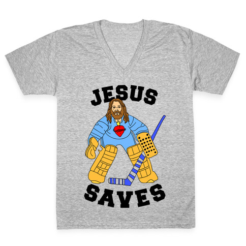 Jesus Saves (Hockey Edition) V-Neck Tee Shirt