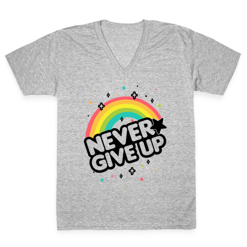 Never Give Up V-Neck Tee Shirt
