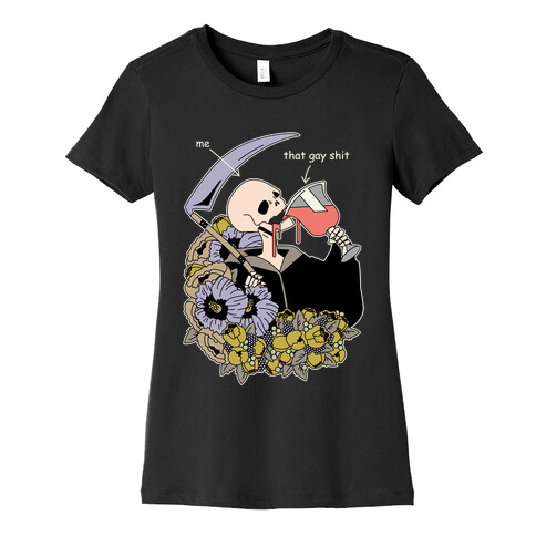 Skeleton Drinking Wine Womens T-Shirt