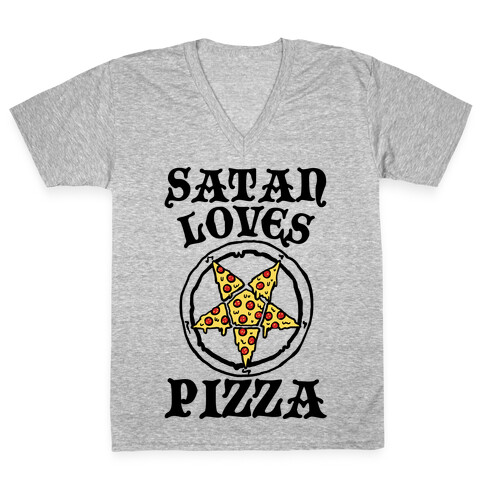 Satan Loves Pizza V-Neck Tee Shirt