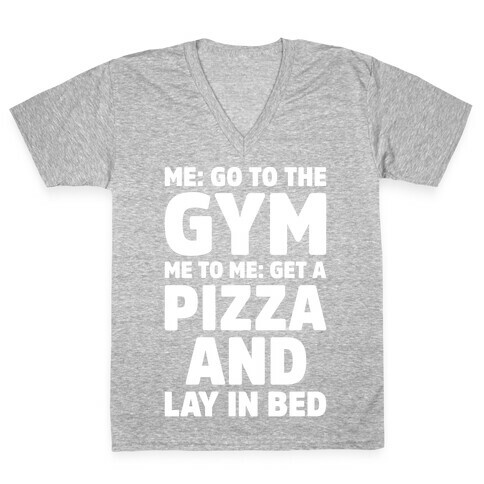 Me To Me Go The Gym White Print  V-Neck Tee Shirt