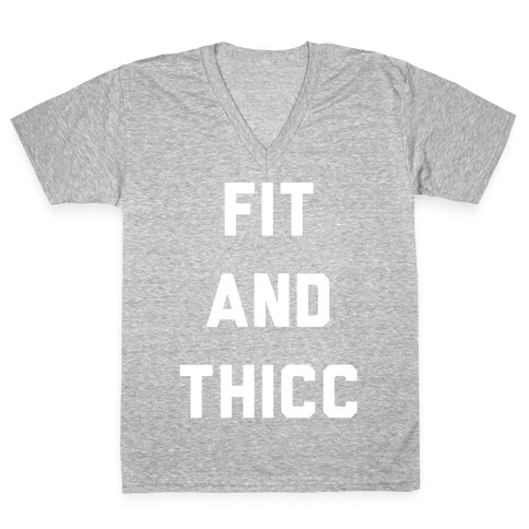 Fit and Thicc White Print  V-Neck Tee Shirt