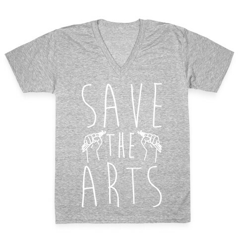 Save The Arts White Print V-Neck Tee Shirt