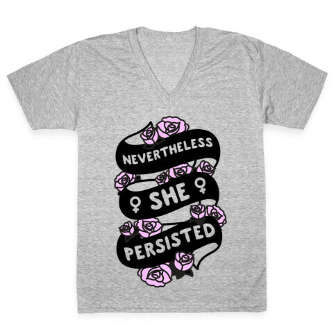 Nevertheless She Persisted (Feminist Ribbon) V-Neck Tee Shirt