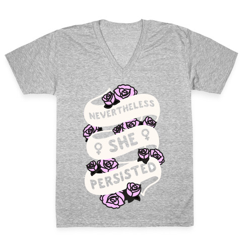 Nevertheless She Persisted (Feminist Ribbon) V-Neck Tee Shirt