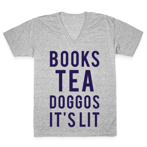 Books Tea Doggos It's Lit V-Neck Tee Shirt
