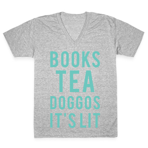 Books Tea Doggos It's Lit V-Neck Tee Shirt