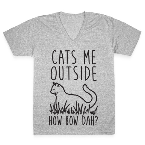 Cats Me Outside How Bow Dah? (Outdoor Cat) V-Neck Tee Shirt