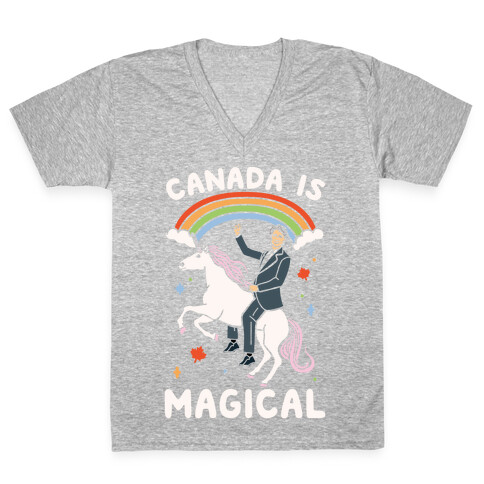 Canada Is Magical White Print  V-Neck Tee Shirt