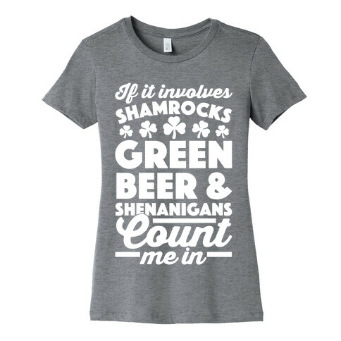 If It Involves Shamrocks, Green Beer & Shenanigans Count Me In Womens T-Shirt