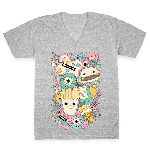 90s Toys Candy and Makeup V-Neck Tee Shirt