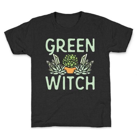 Green Witch White Print Kids T-Shirt