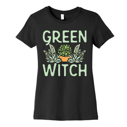 Green Witch White Print Womens T-Shirt