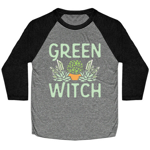 Green Witch White Print Baseball Tee