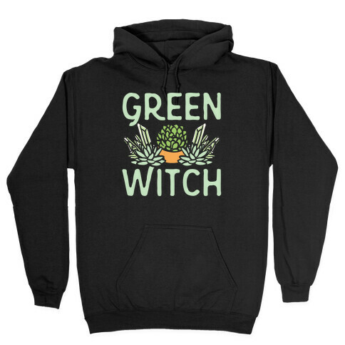 Green Witch White Print Hooded Sweatshirt