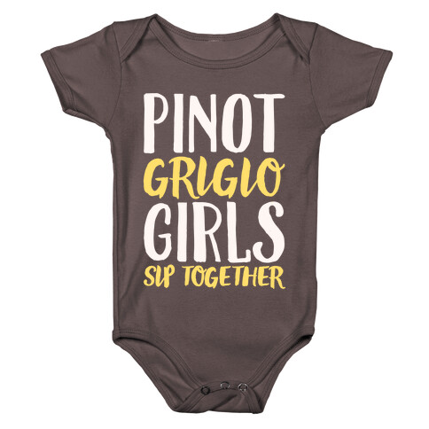 Pinot Grigio Girls Sip Together White Print Baby One-Piece