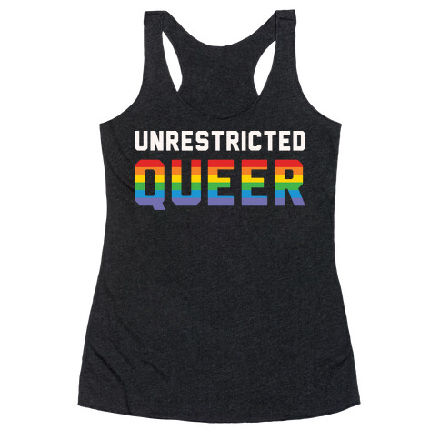 Unrestricted Queer White Print Racerback Tank Top