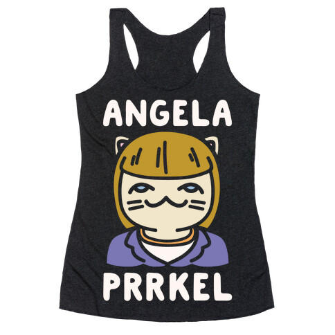 Angela Prrkel Parody White Print Racerback Tank Top