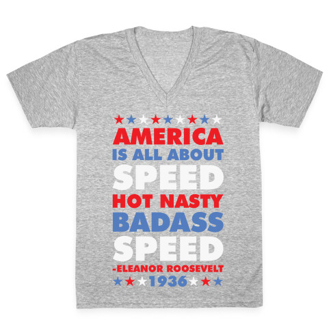 America is All About Speed V-Neck Tee Shirt