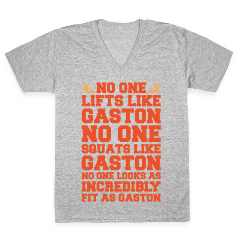 No One Lifts Like Gaston Parody White Print V-Neck Tee Shirt