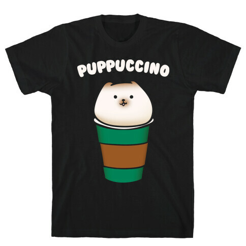 Puppuccino Parody White Print T-Shirt