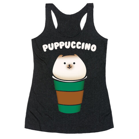 Puppuccino Parody White Print Racerback Tank Top