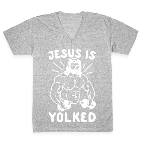 Jesus is Yolked White Print V-Neck Tee Shirt
