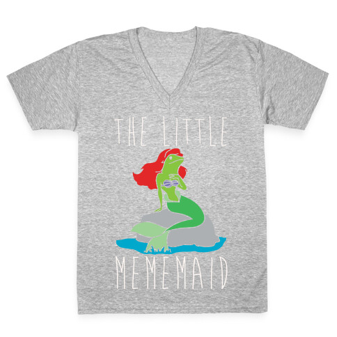 The Little Mememaid Parody White Print V-Neck Tee Shirt