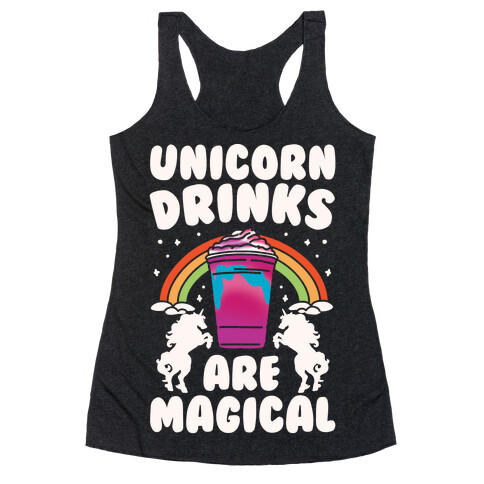 Unicorn Drinks Are Magical Parody White Print Racerback Tank Top