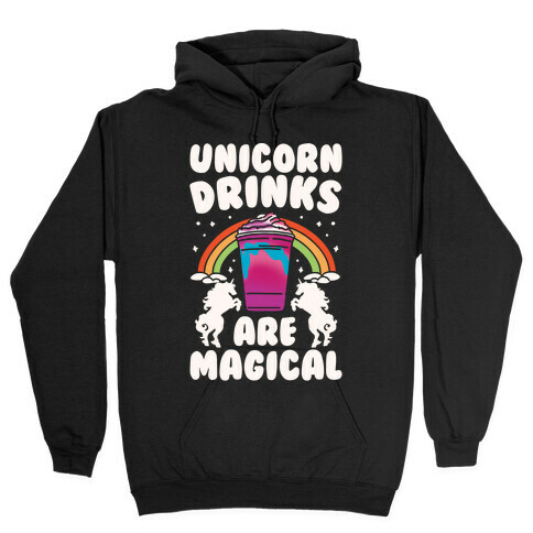 Unicorn Drinks Are Magical Parody White Print Hooded Sweatshirt