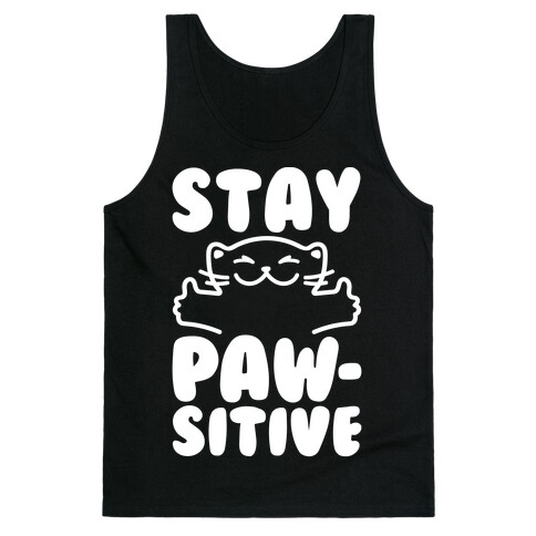 Stay Pawsitive White Print Tank Top