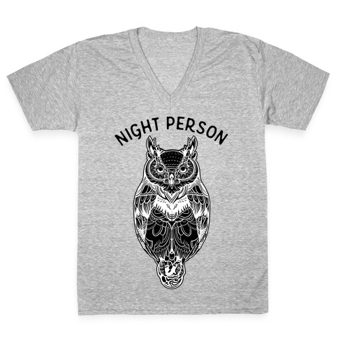 Night Person Owl V-Neck Tee Shirt