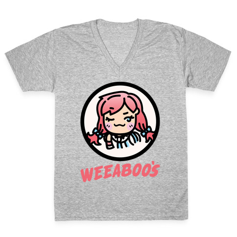 Weeaboos Parody White Print V-Neck Tee Shirt