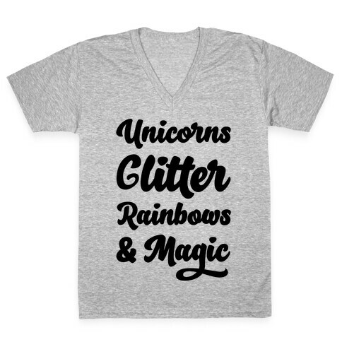 Unicorns Glitter Rainbows & Magic V-Neck Tee Shirt