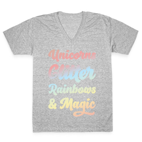 Unicorns Glitter Rainbows & Magic V-Neck Tee Shirt