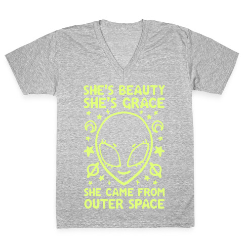She's Beauty She's Grace She Came From Outer Space V-Neck Tee Shirt