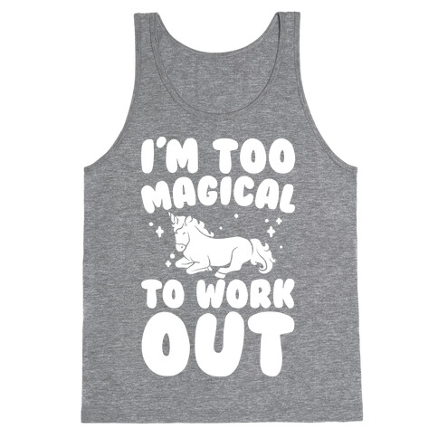Too Magical To Work Out Unicorn White Print Tank Top