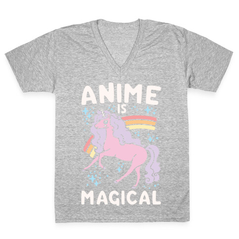 Anime Is Magical White Print V-Neck Tee Shirt