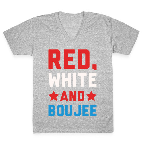 Red White And Boujee White Print V-Neck Tee Shirt