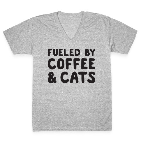 Fueled By Coffee And Cats V-Neck Tee Shirt