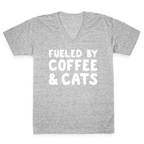 Fueled By Coffee And Cats V-Neck Tee Shirt