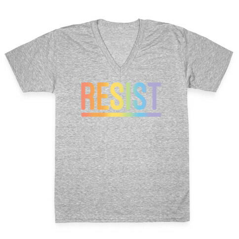Rainbow Resist White Print V-Neck Tee Shirt
