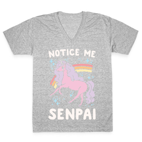 Notice Me Senpai Unicorn White Print V-Neck Tee Shirt